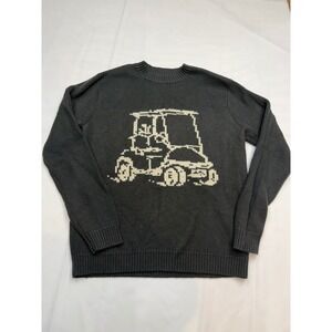 RANDOM GOLF CLUB RGC Mens Medium Gray Golf Cart Graphic Knit Long Sleeve Sweater